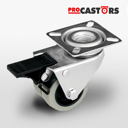 Double wheel castor set with break KPDA-PPU 50S-HC, PU rim, Hard PU tyre, Load capacity: 100kg / 50mm / plain bearing/plate-mounted