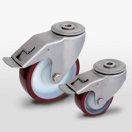 Stainless swivel castor with brake KJX-POPUB 100K1-HC rim polyamide PU tread 200kg / 100mm / ball bearing